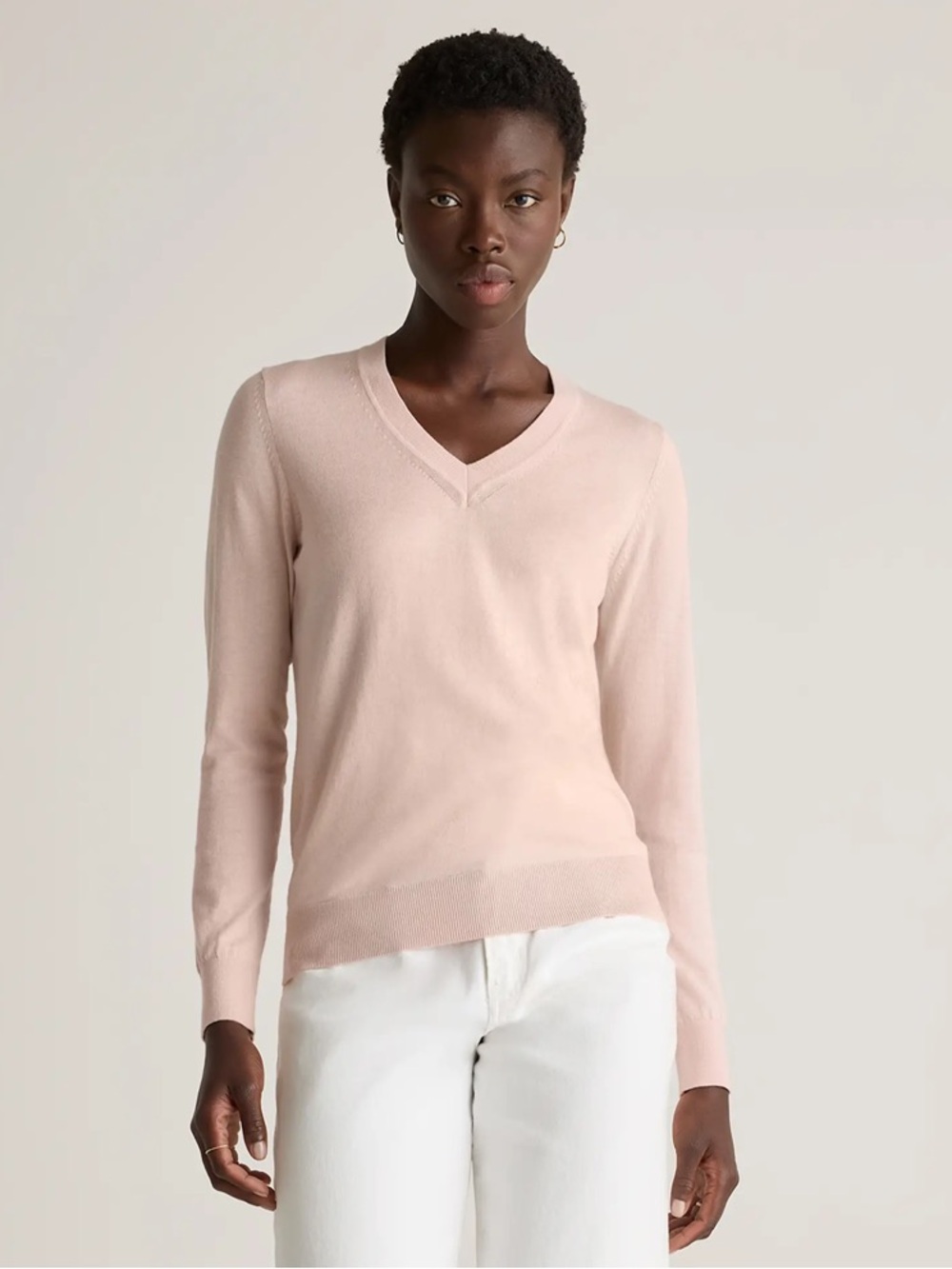 Quince Cotton Cashmere V Neck Sweater Sugar Stone L